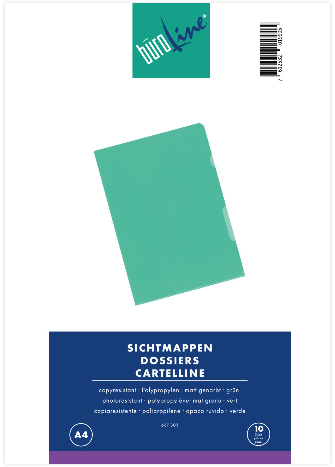 BÜROLINE Dossiers PP A4 667303 vert, matt 10 pcs.