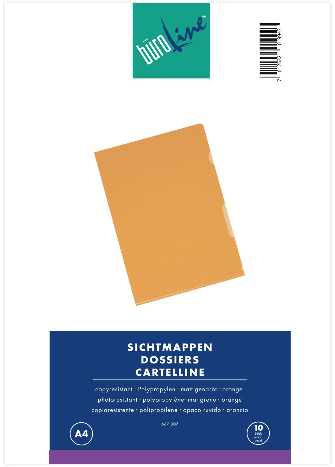 BÜROLINE Dossiers PP A4 667307 orange, matt 10 pcs.