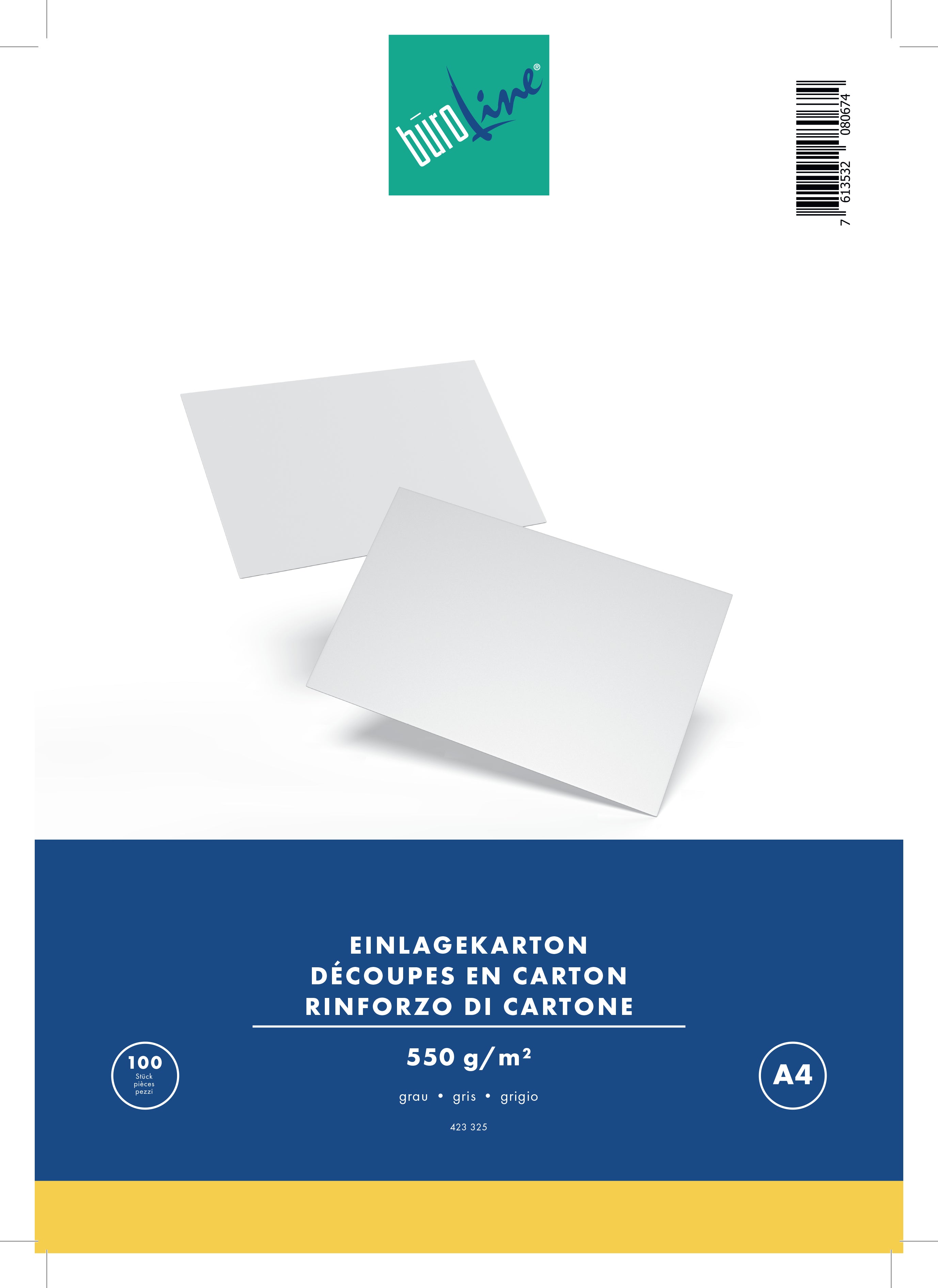 BÜROLINE Découpes en carton pour A4 88365752 550g, gris 100 pcs.