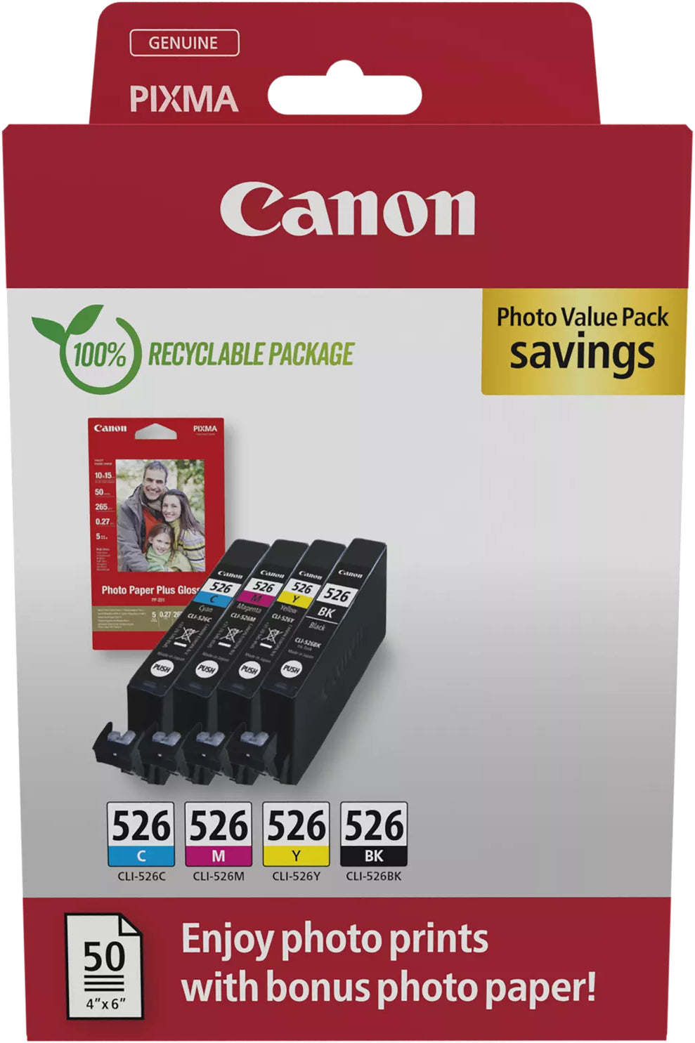 CANON Photo Value Pack CMYBK CLI-526PVP iP 4850 4x9ml,50 fl. 10x15cm