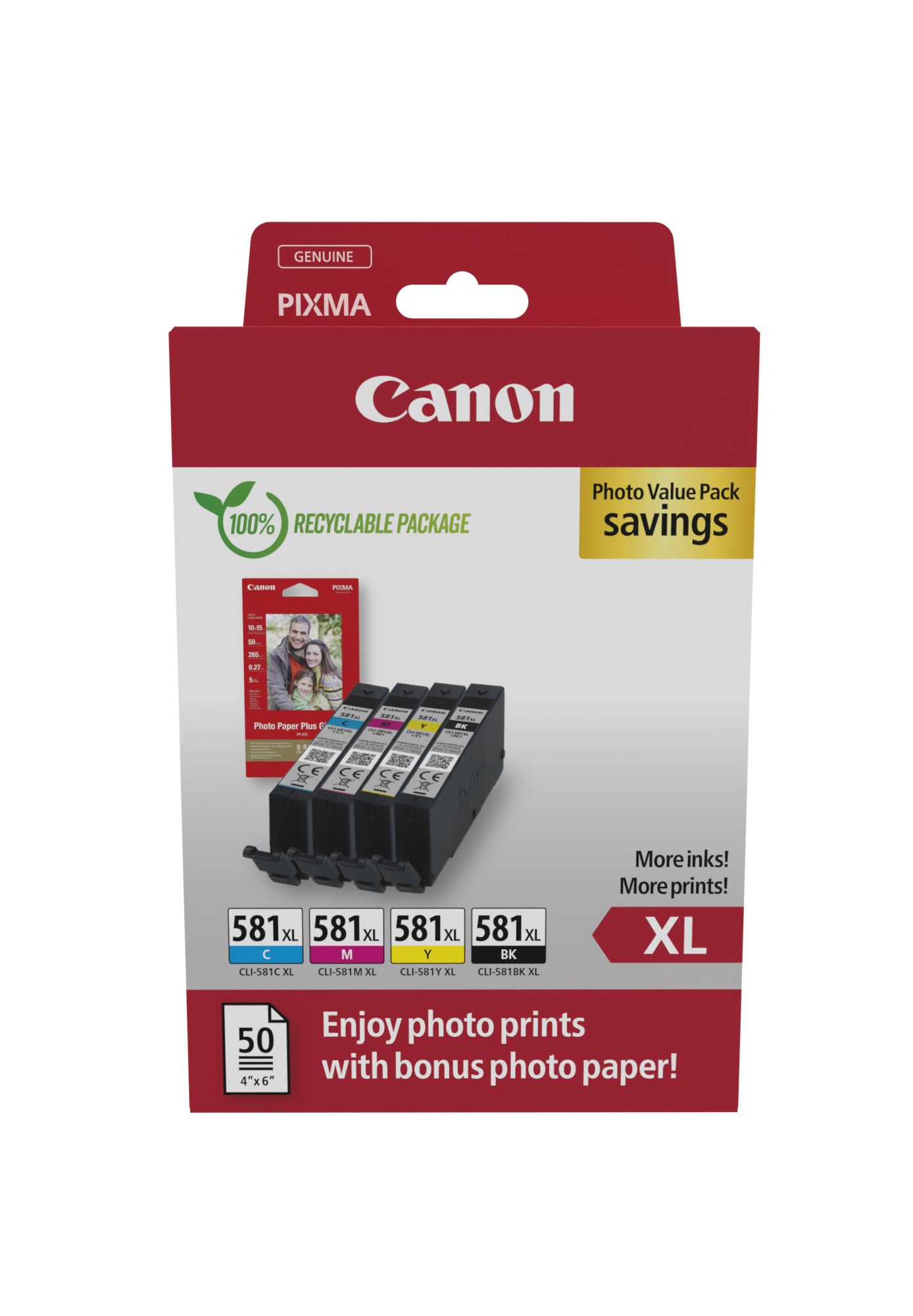 CANON Photo Valuepack XL BKCMY CLI-581XL Pixma TR7550 4x8.3ml