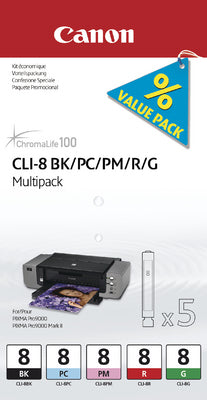 CANON Multipack Encre BK/PC/PM/R/G CLI-8MULTI PIXMA iP 5200 5 pièces