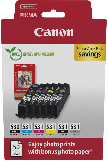 CANON Photo Value Pack CMYBKGY PGCL530/1 PIXMA TS8750/51 PP-201 50fl.