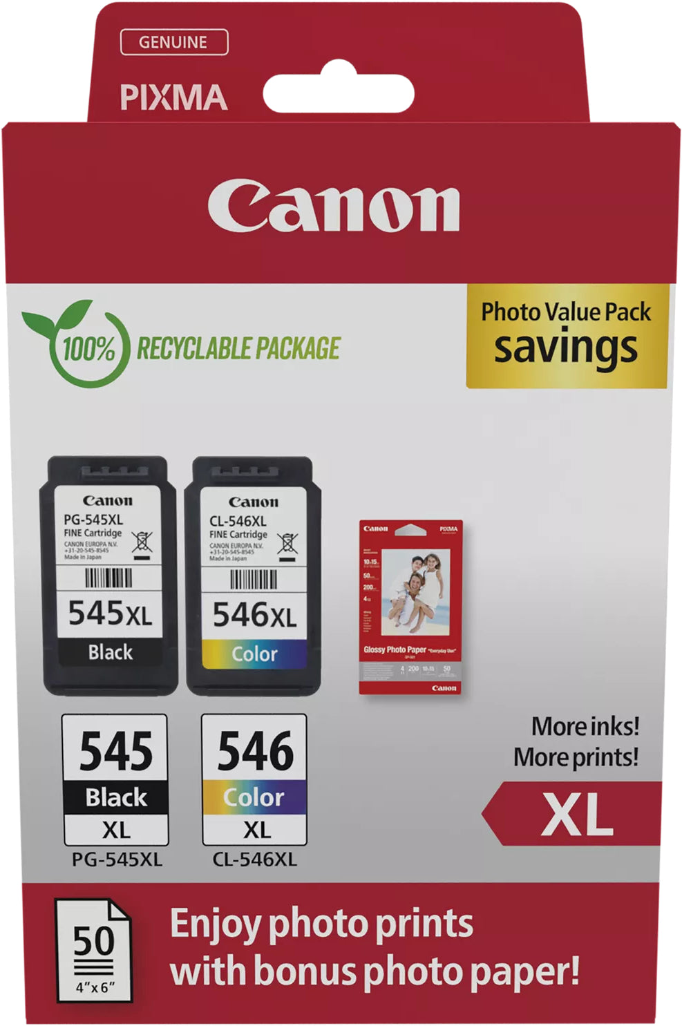 CANON Photo ValuePack XL noir/color PGCL545/6 PIXMA iP2850 GP-501 50fl.