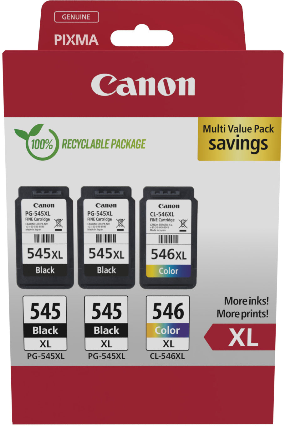 CANON Multipack Encre XL noir/color PGCL545/6 Pixma iP2850 2xBKXL & 1xCMYXL
