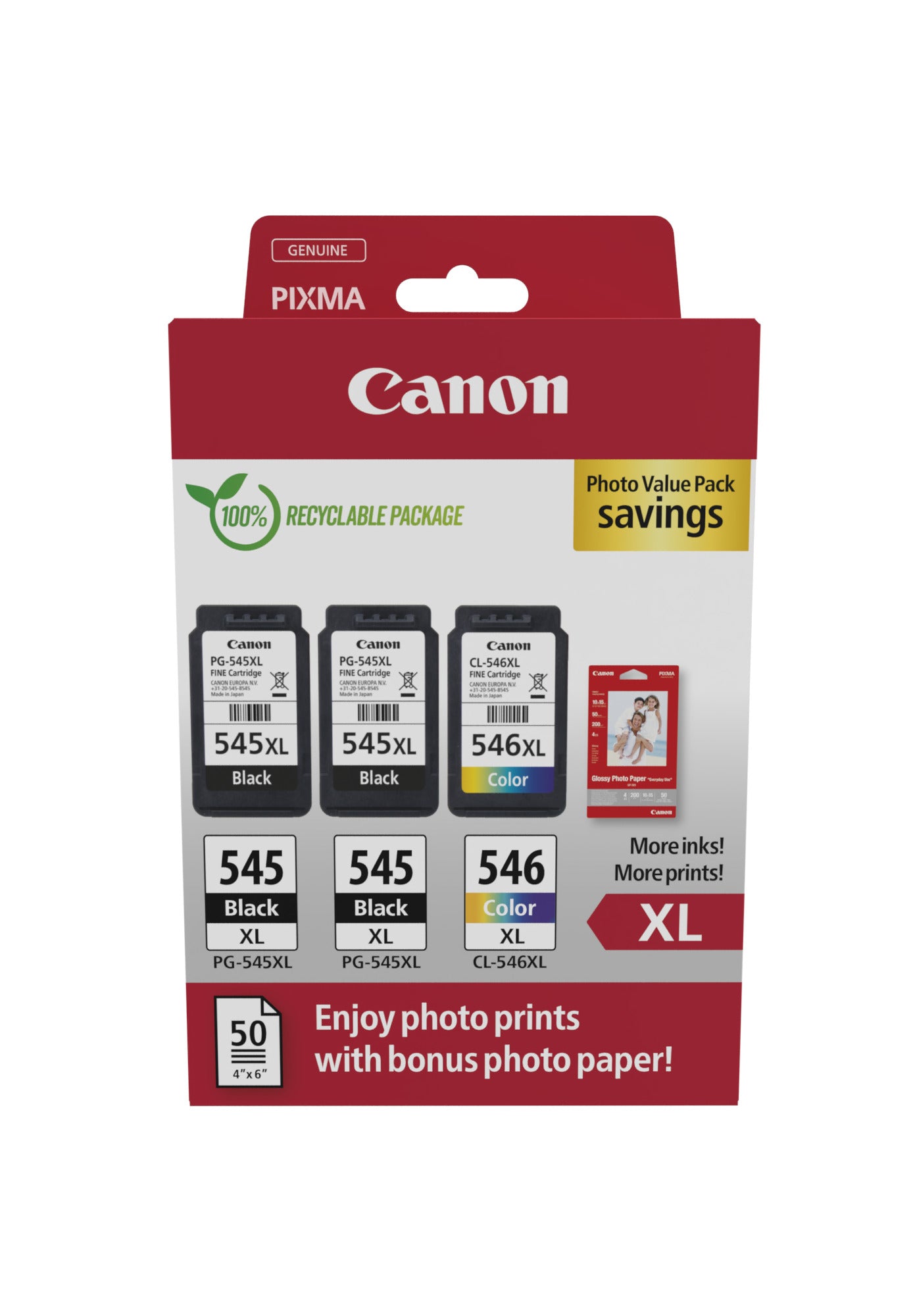 CANON Photo ValuePack XL noir/color PGCL545/6 Pixma iP2850 2xBKXL & 1xCMYXL