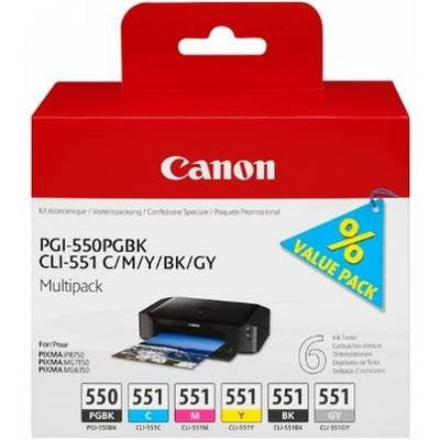 CANON Multipack encre PGBK/CMY/BK/GY PGCL550/1 PIXMA MG6350 15/7ml