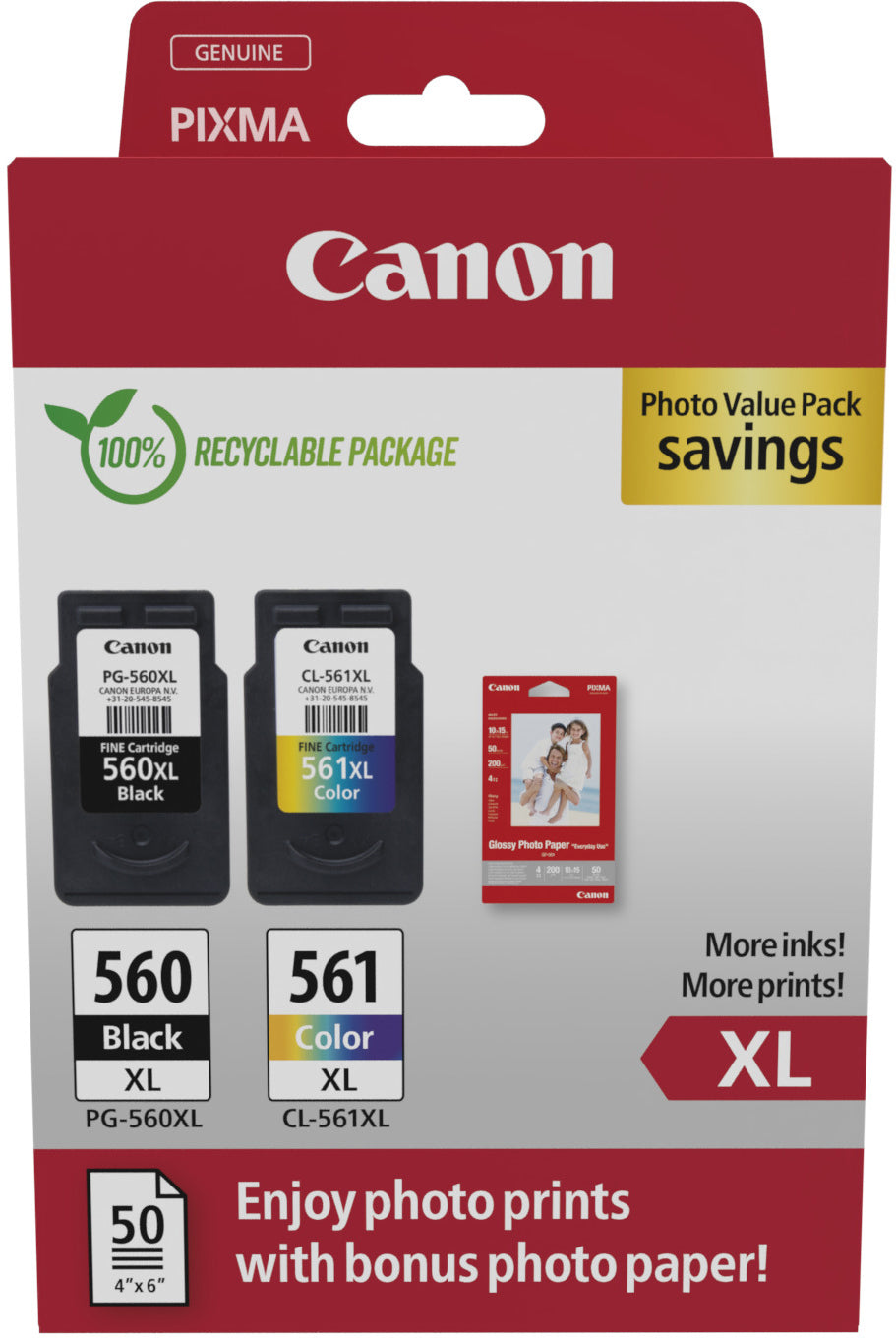 CANON Photo Value Pack XL CMYBK PGCL560/1 PIXMA TS5350 GP-501 50fl.