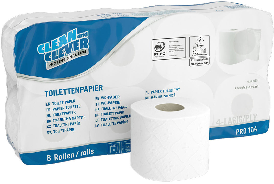 CLEAN AND CLEVER Papier-toilette 4x 9.7x12.5cm 14600 blanc PRO104 72 rl.,150 flls.