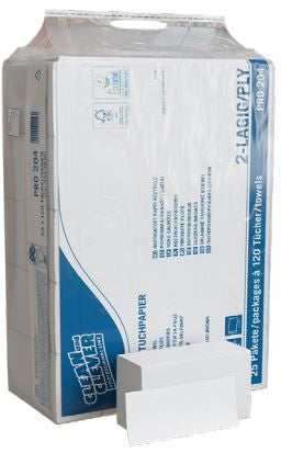 CLEAN AND CLEVER Serviettes pilage W 20.6x32cm 38512 PRO204 blanc 25x120 flls.