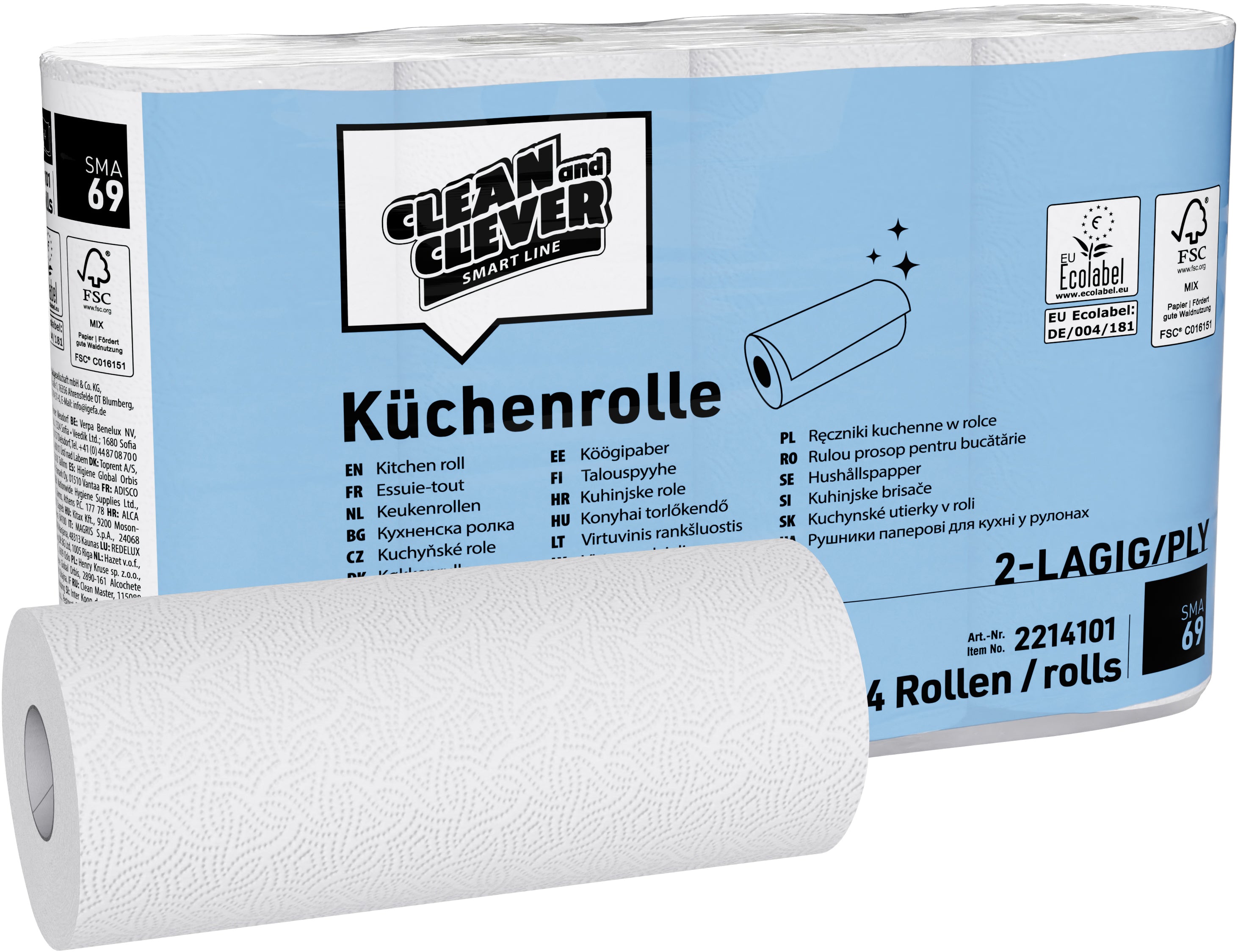 CLEAN AND CLEVER Rouleaux de ménage 2x 23x22cm 40022 blanc 64 flls., 32 rouleaux
