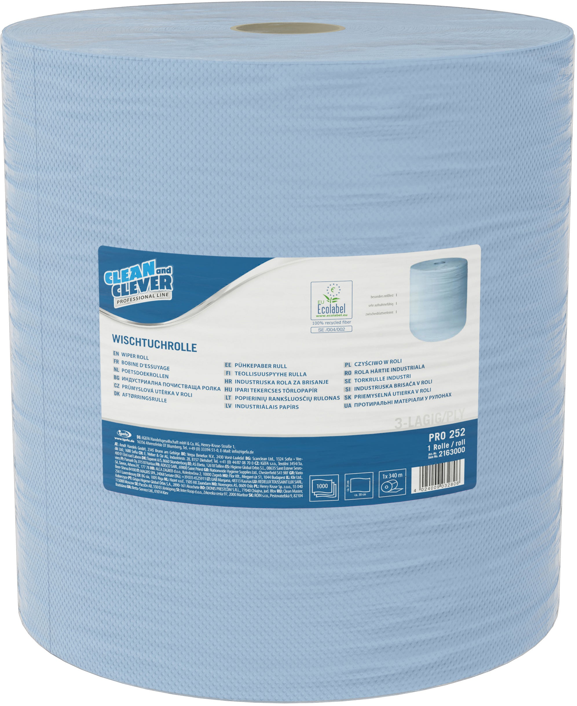 CLEAN AND CLEVER Rouleau de chiffon 3x 38x36cm P1673 Maxi, bleu, recycling