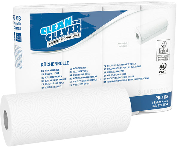CLEAN AND CLEVER Rouleaux de ménage 3x 26x23cm P1710 PRO68, blanc 32 rl.,64 flls.