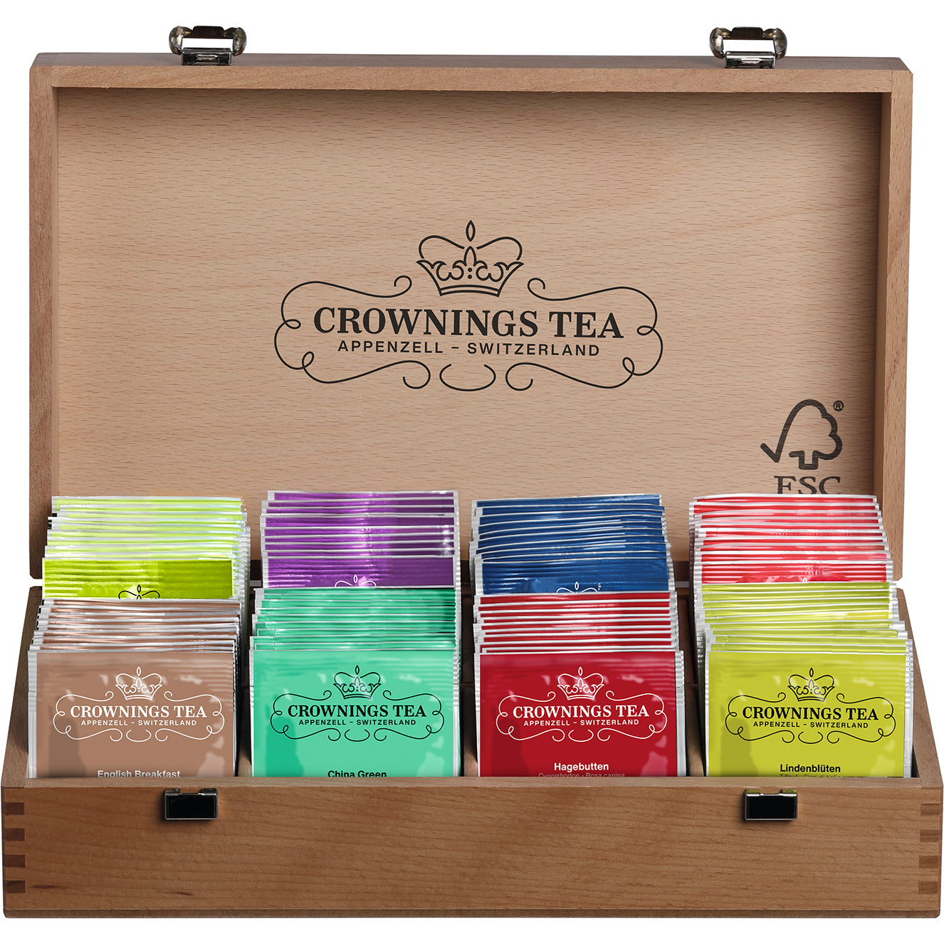CROWNING'S Boîte à thé en bois 101286 fourré avec 8 sortes