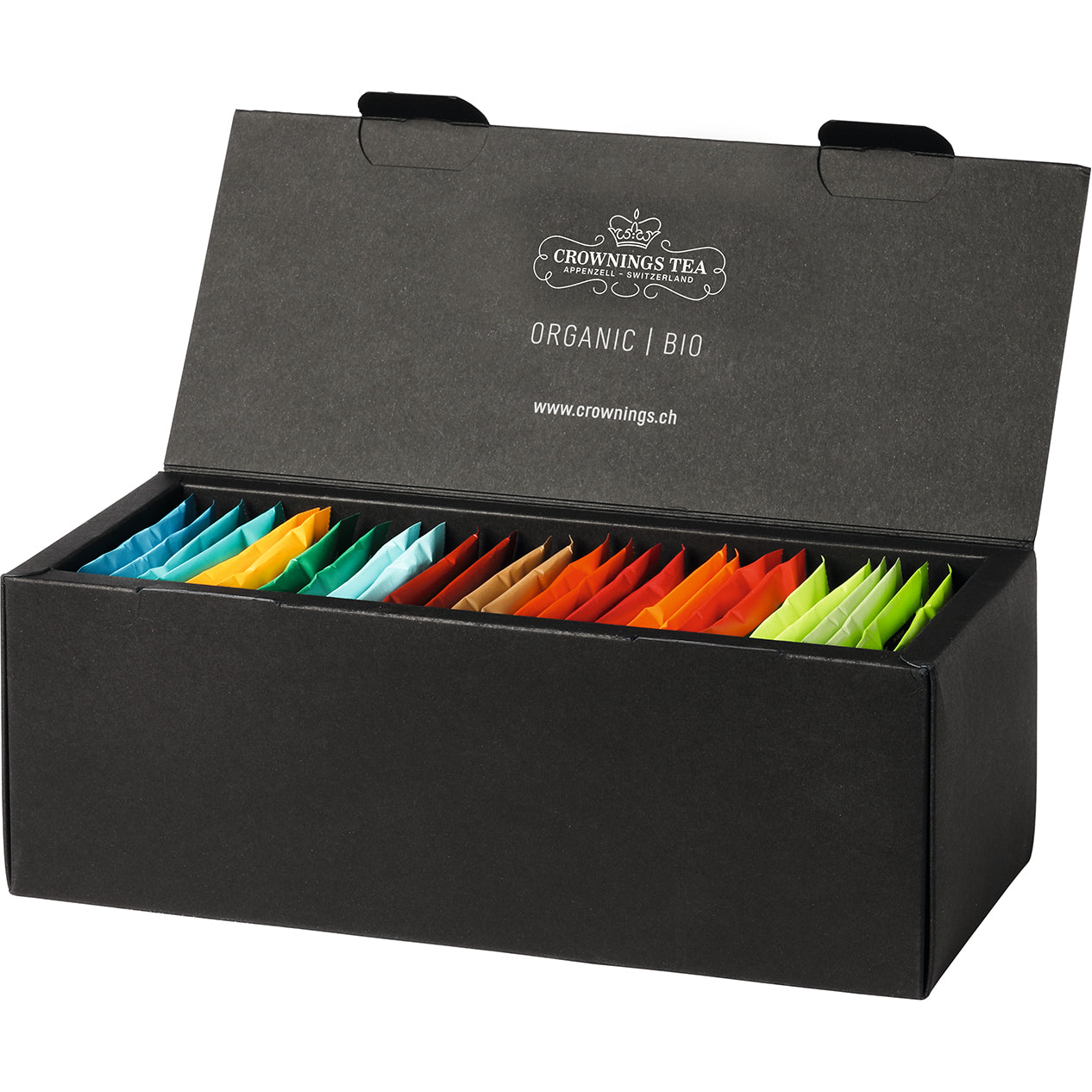 CROWNING'S Boîte à thé bio premium 105765 fourré avec 16 sortes