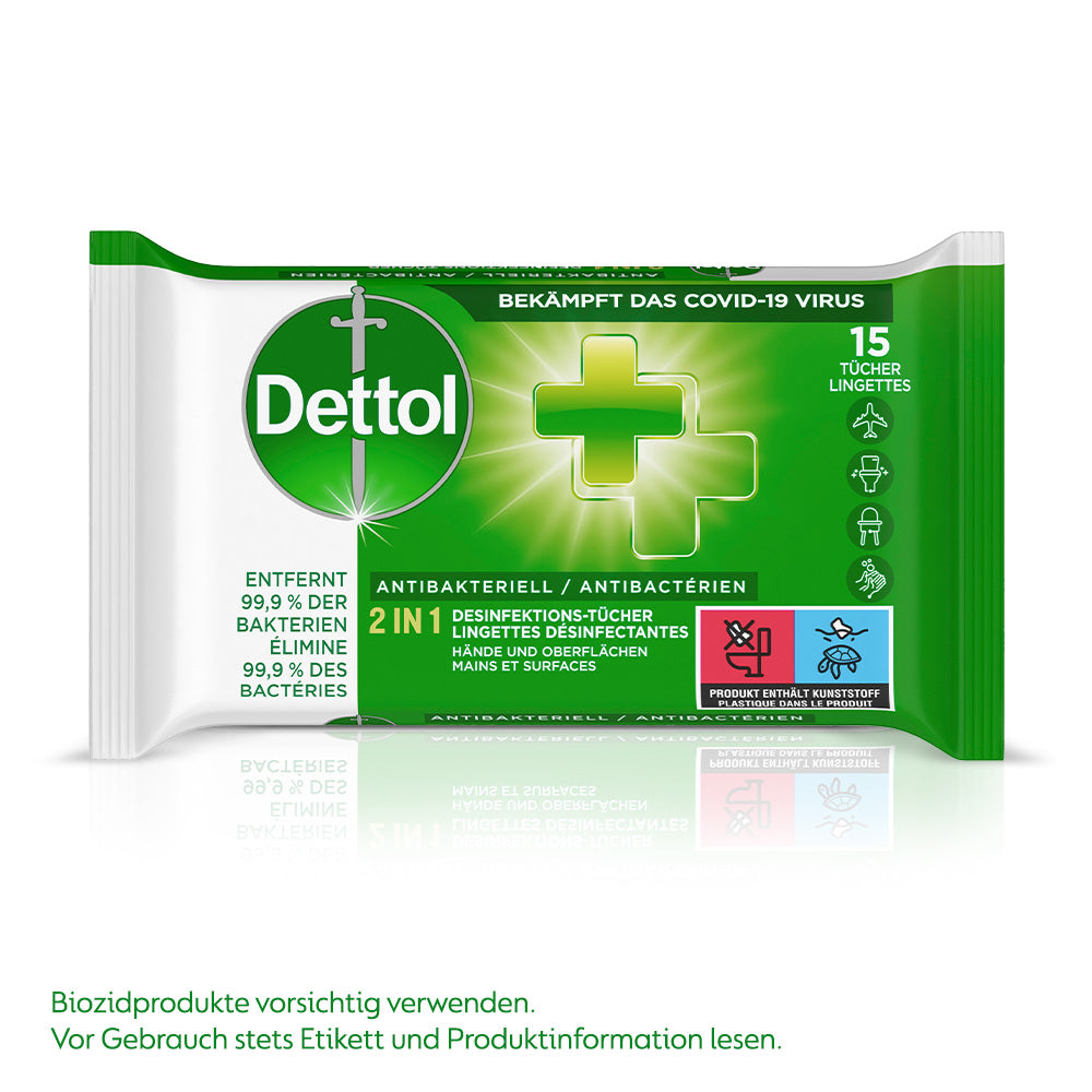 DETTOL Lingettes désinfectantes 2en1 3025686 antibactérien 15 pcs.