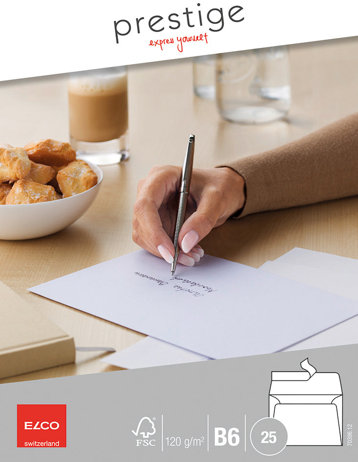 ELCO Envelope Prestige B6 70396.12 120g,blanc,s.fenêtre 25 pcs.