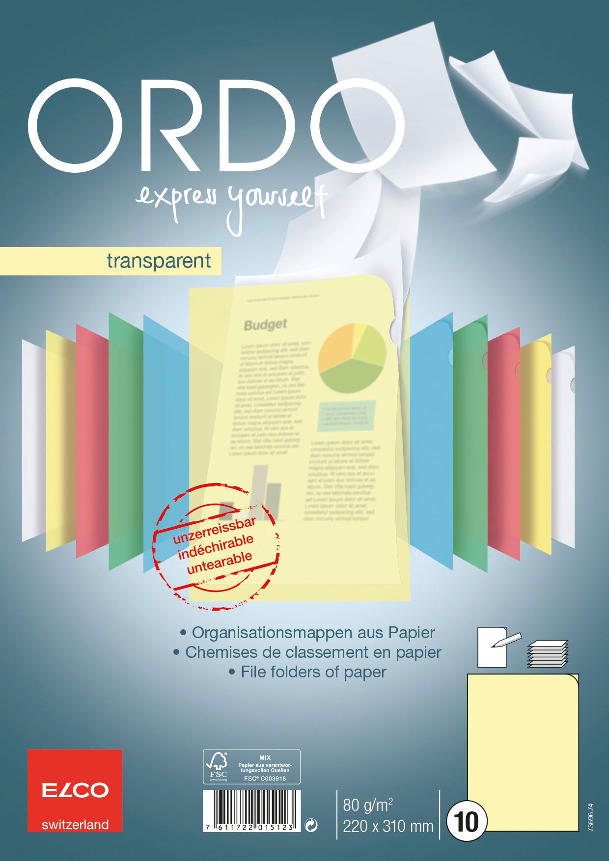 ELCO Dossier Ordo A4 73696.74 transparent, jaune 10 pièces