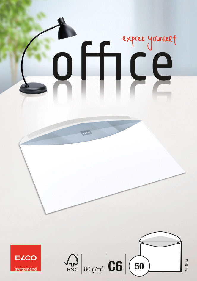 ELCO Enveloppe Office s/fenêtre C6 74456.12 80g, blanc 50 pcs.