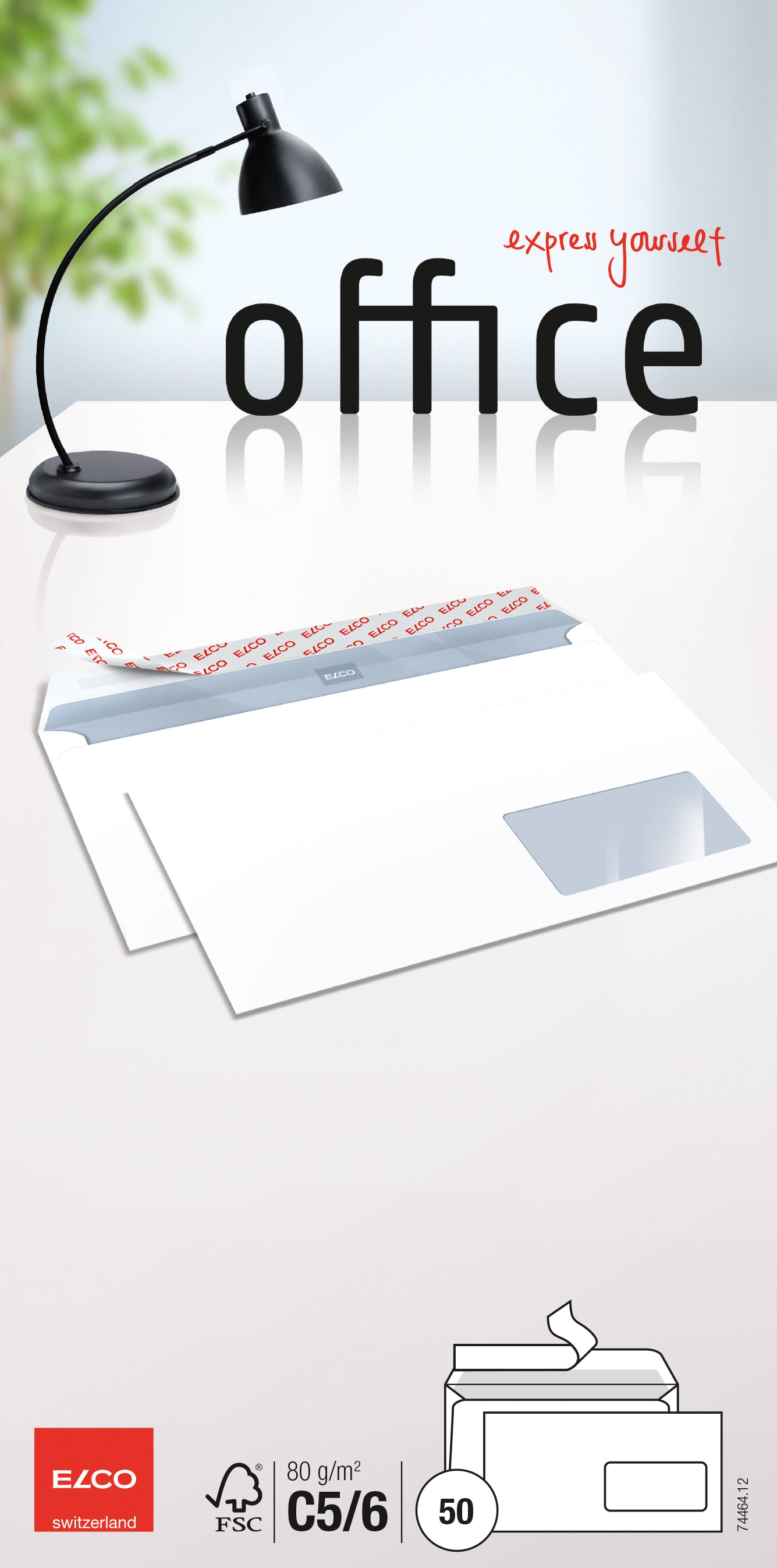 ELCO Envelope fenêtre droit C5/6 74464.12 80g, blanc, colle 50 pcs.