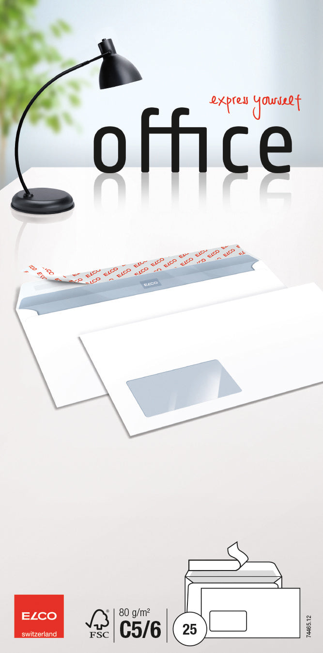 ELCO Enveloppe Office a/fenêt. C5/6 74465.12 80g, blanc 25 pcs.