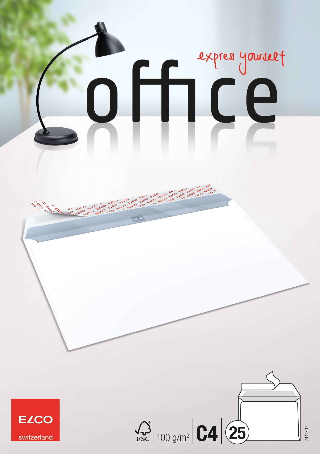 ELCO Enveloppe Office s/fenêtre C4 74477.12 100g, blanc 25 pcs.