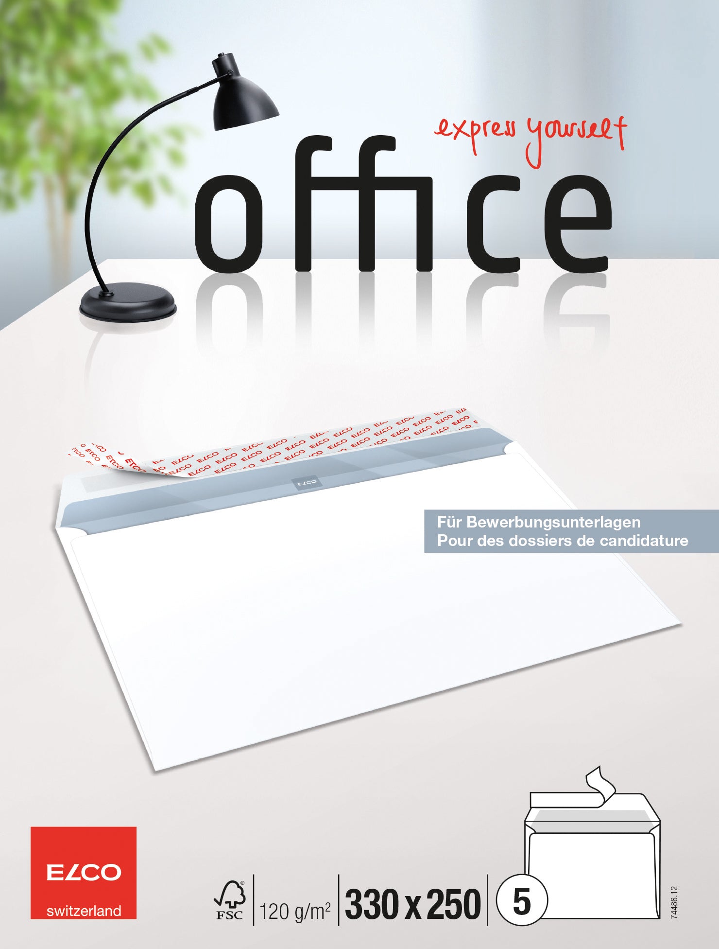 ELCO Enveloppe Office 330x250mm 74486.12 120g, blanc, colle 5 pcs.