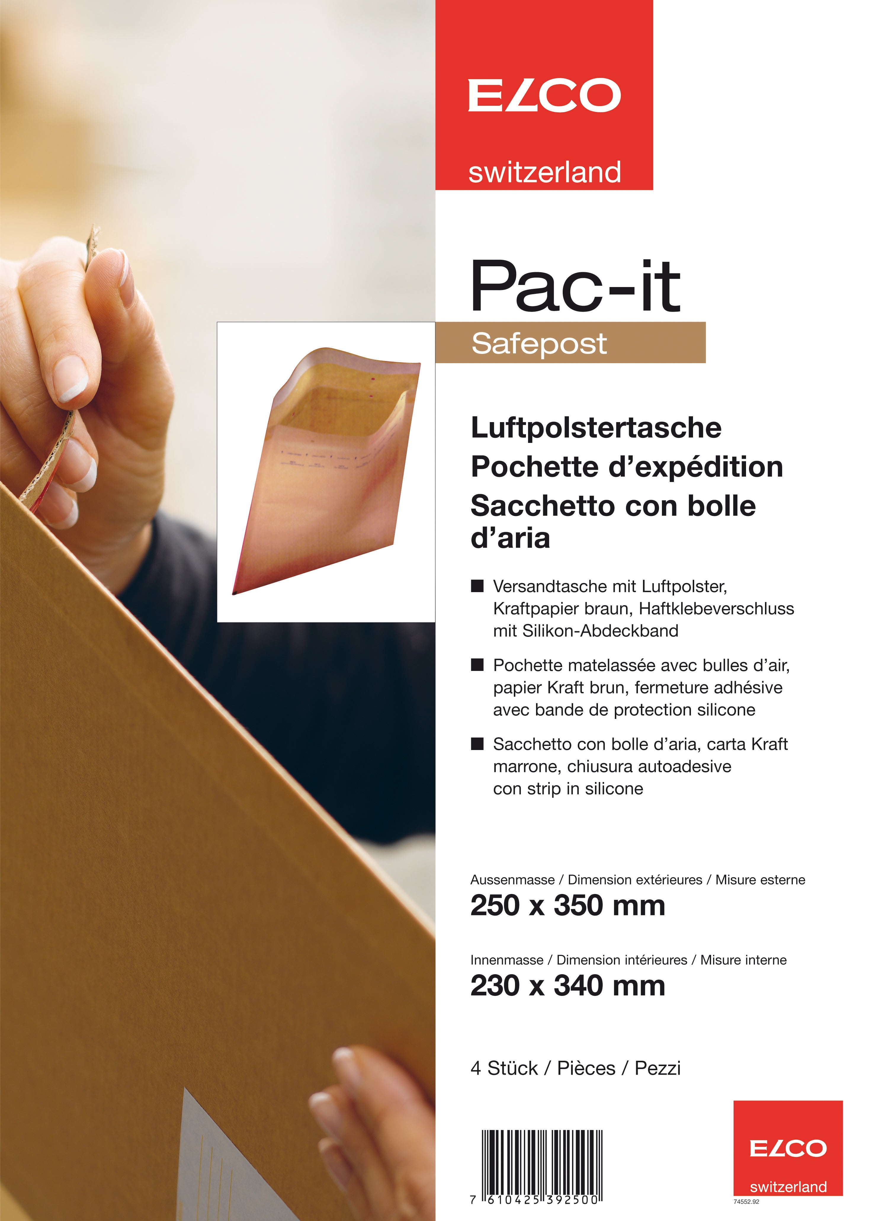 ELCO Enveloppe rembourrée 225x340mm 74552.92 brun 4 pcs.