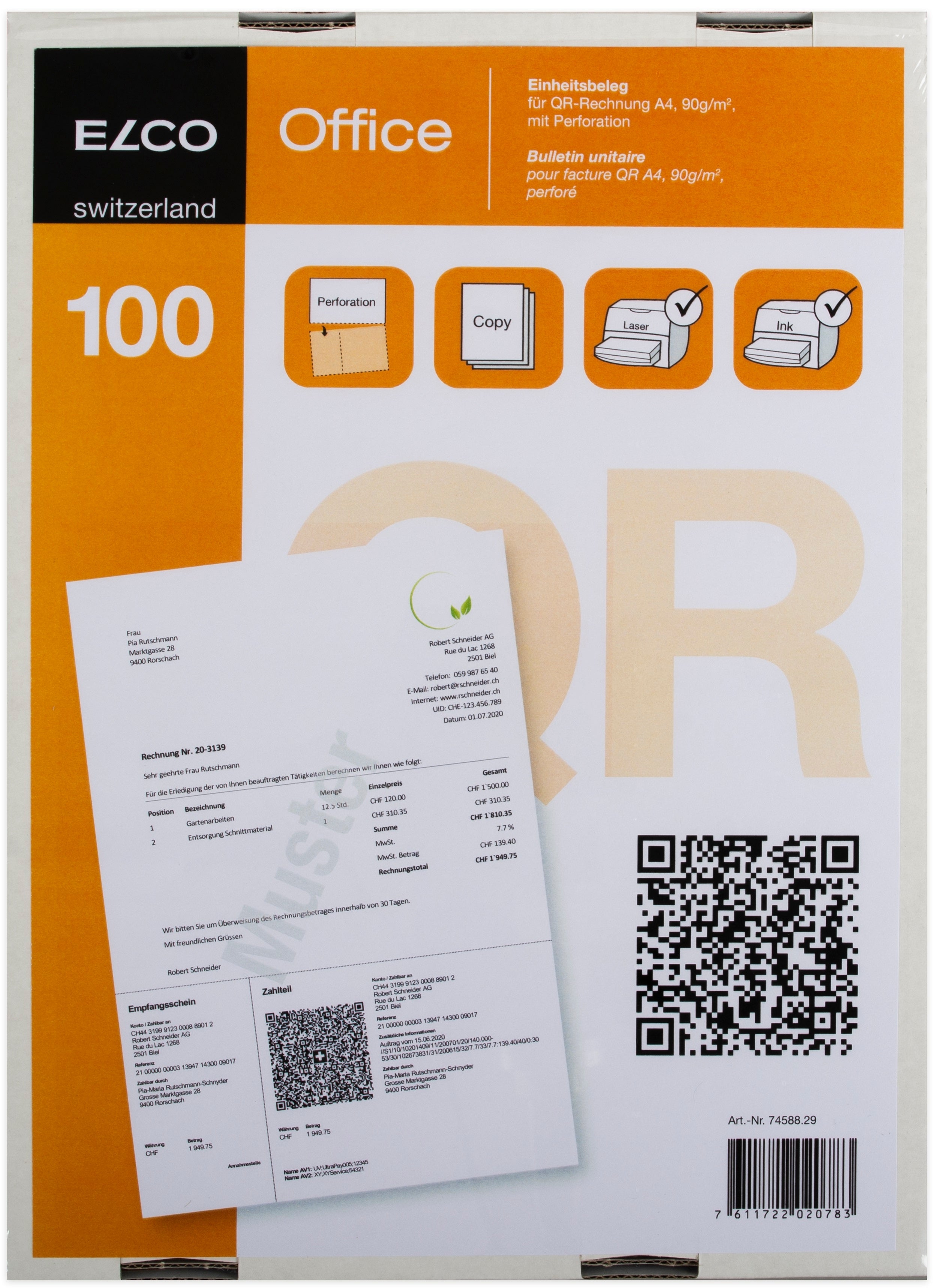 ELCO Bull.vers. Fact.QR A4 74588.29 90g, perforé, 100 piece