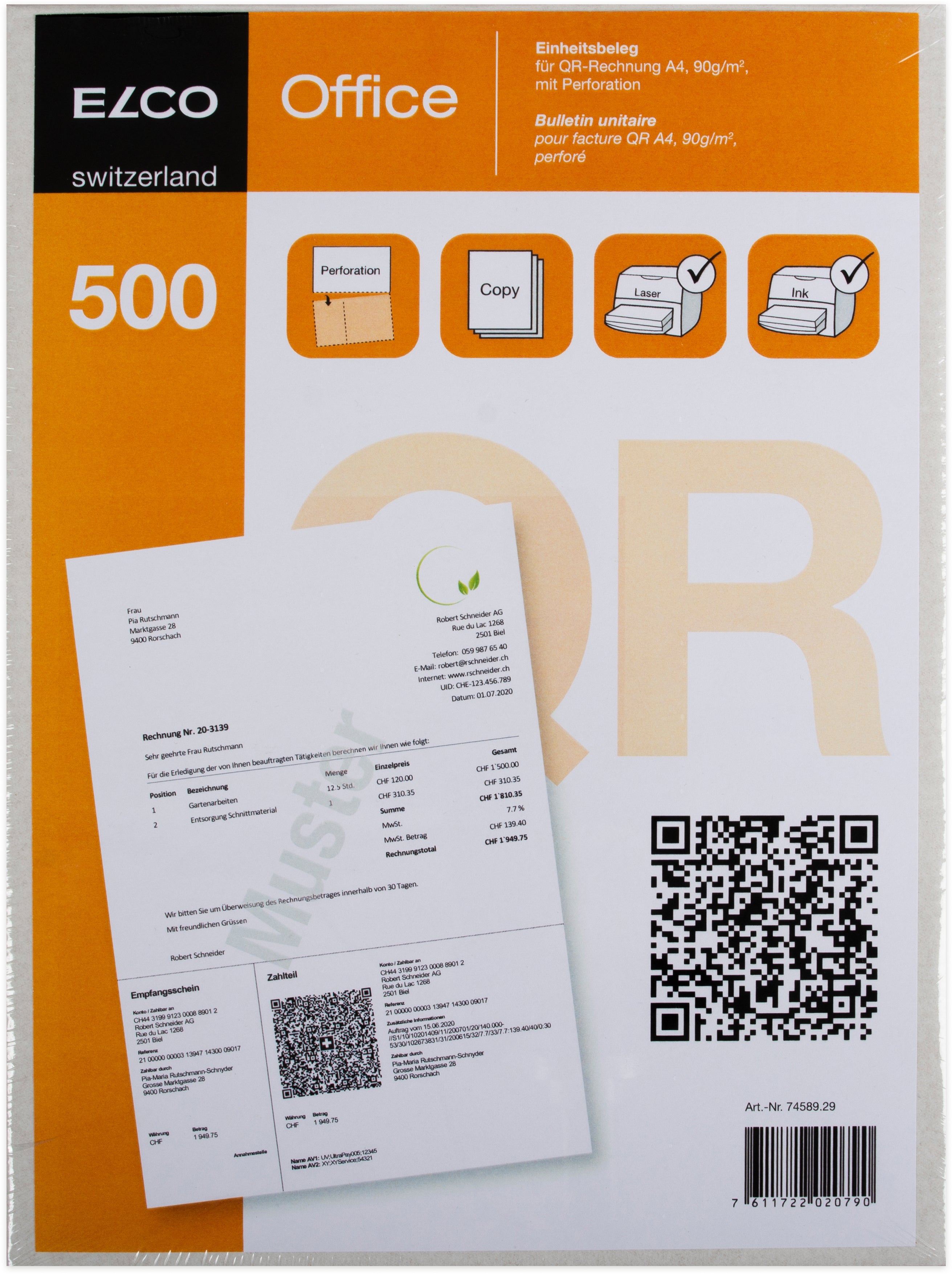 ELCO Bull.vers. Fact.QR A4 74589.29 90g, perforé, 500 piece