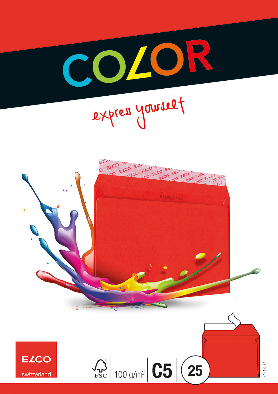 ELCO Enveloppe Office s/fenêtre C5 74618.92 100g, rouge 25 pcs.