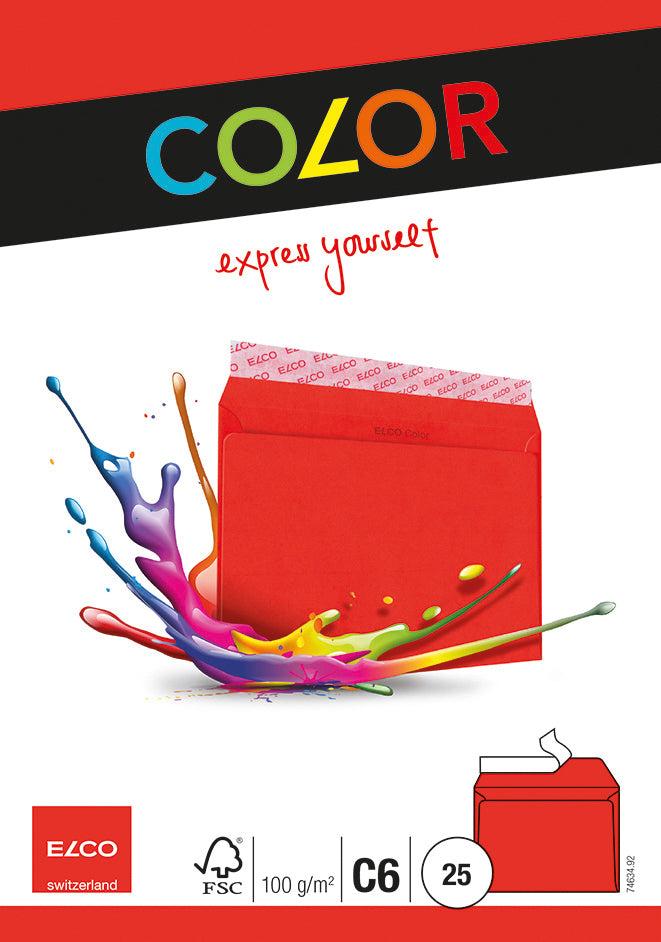 ELCO Enveloppe Office s/fenêtre C6 74634.92 100g, rouge 25 pcs.