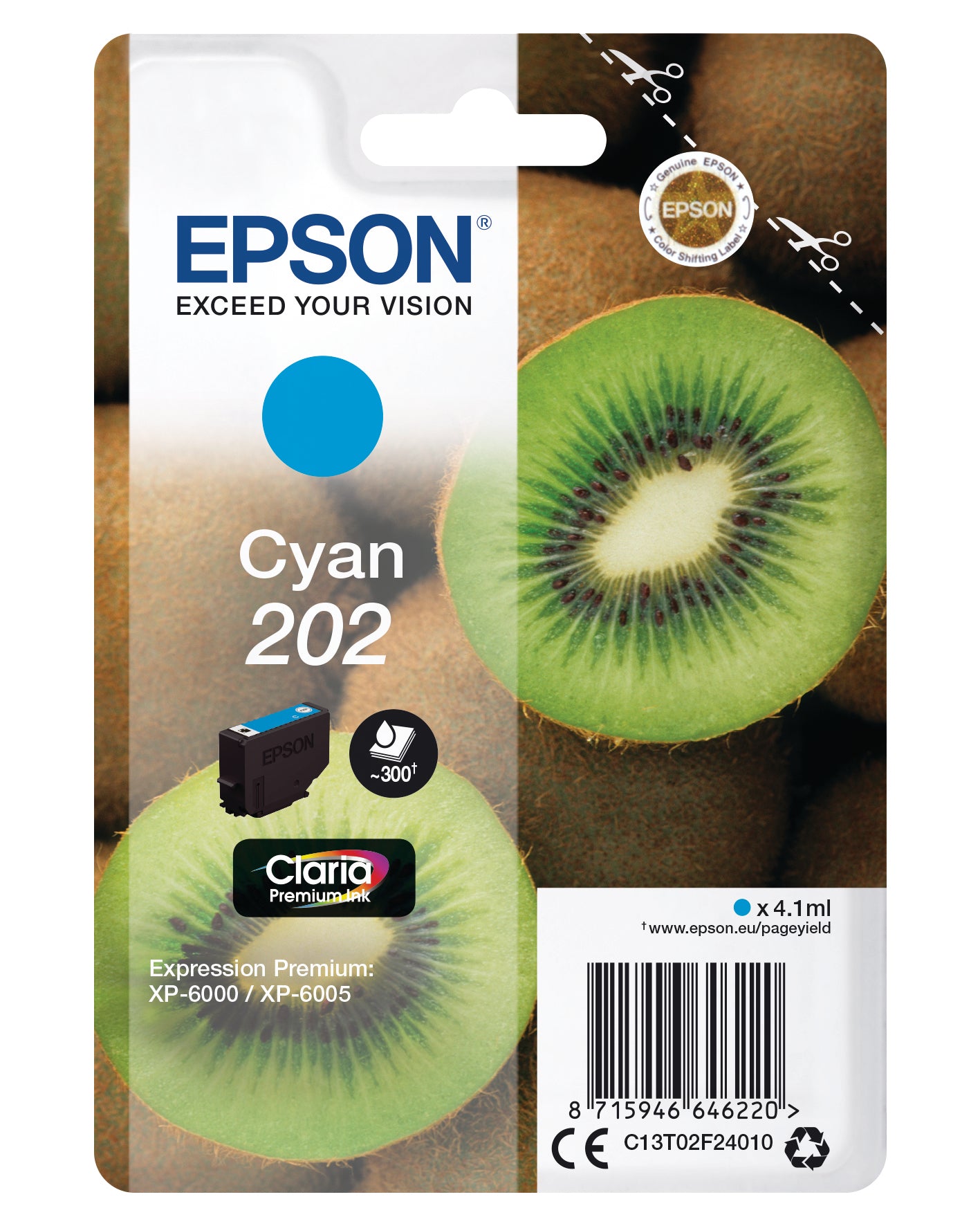 EPSON Cart. d'encre 202 cyan T02F240 XP-6000/6005 300 pages