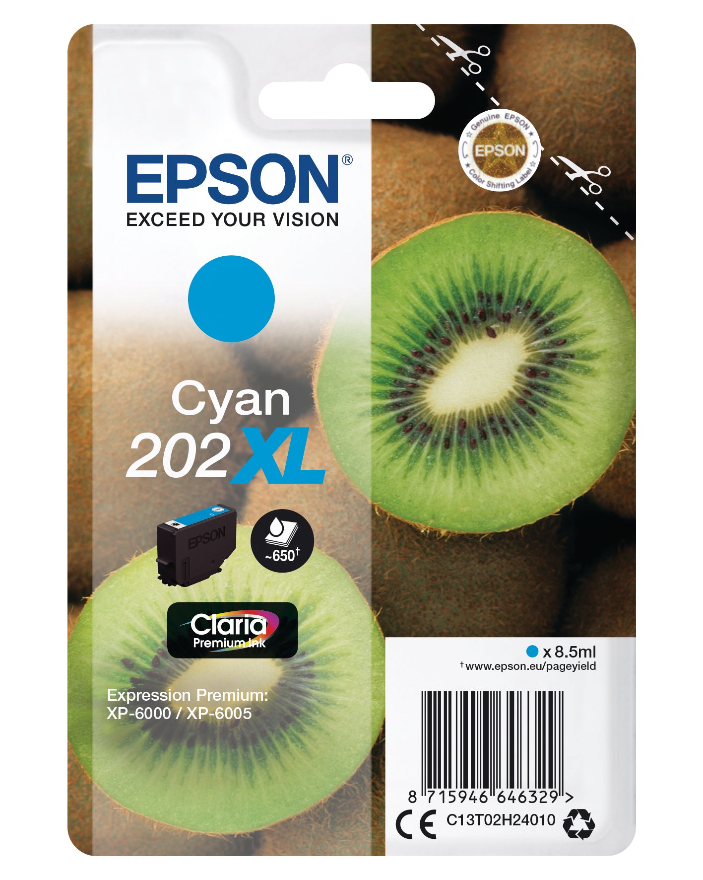 EPSON Cart. d'encre 202XL cyan T02H240 XP-6000/6005 650 pages