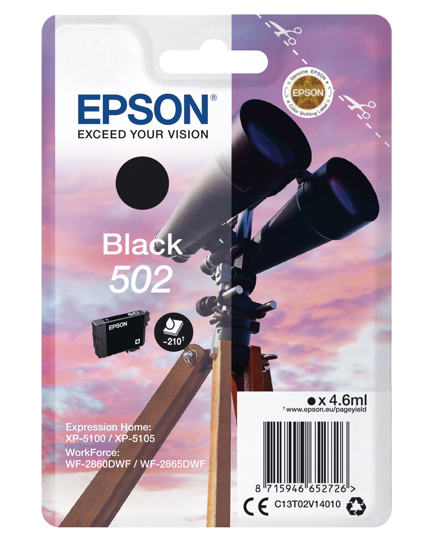 EPSON Cart. d'encre 502 noir T02V140 WF-2860/XP-5100 210 pages