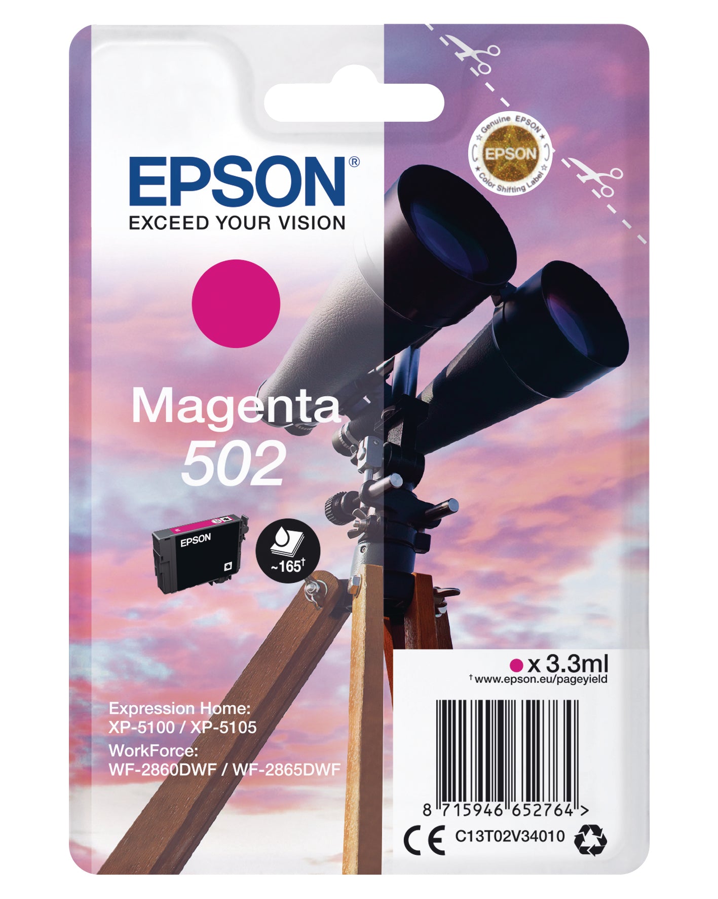 EPSON Cart. d'encre 502 magenta T02V340 WF-2860/XP-5100 160 pages