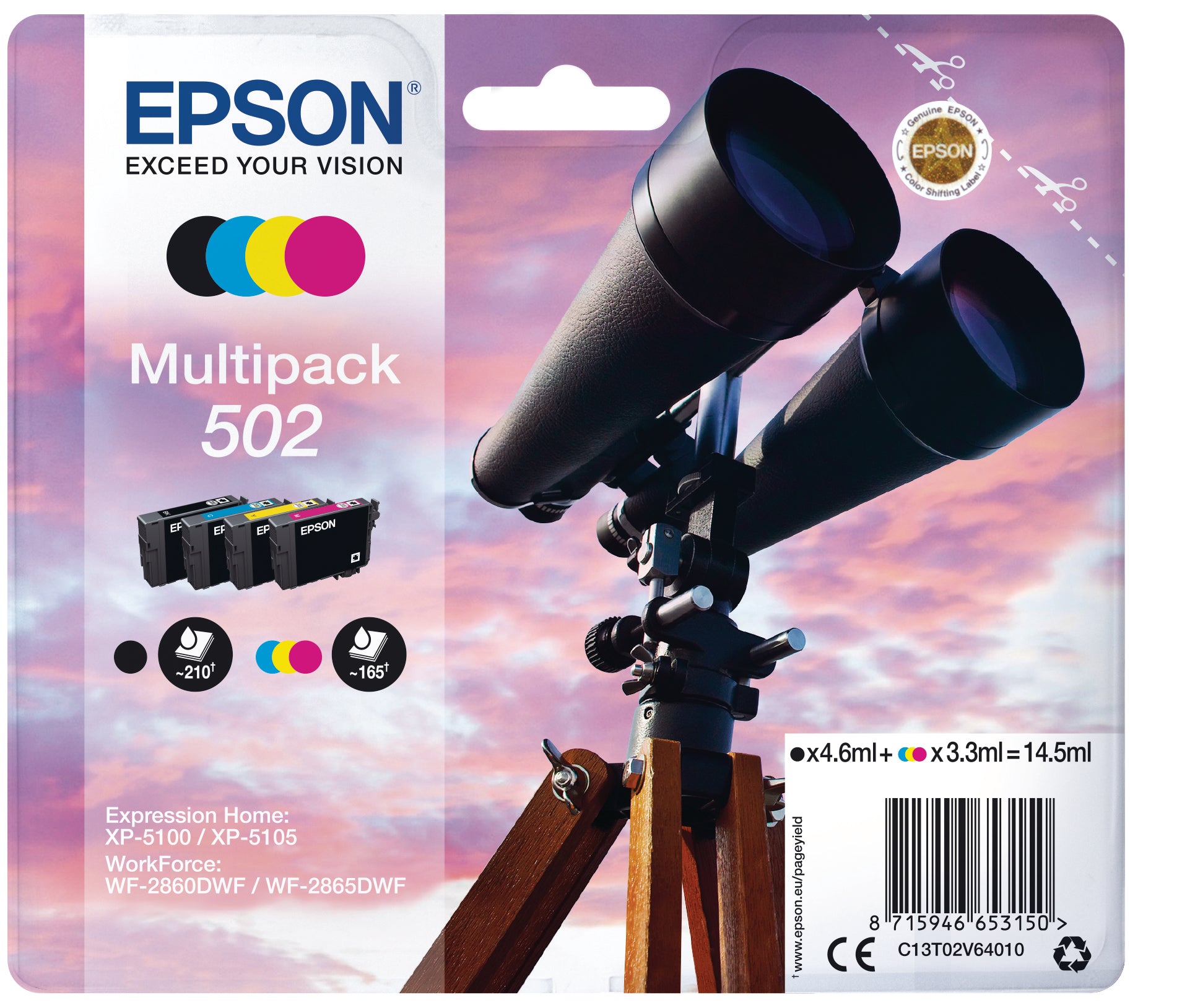 EPSON Multipack Encre 502 CMYBK T02V640 WF-2860/XP-5100 4-color