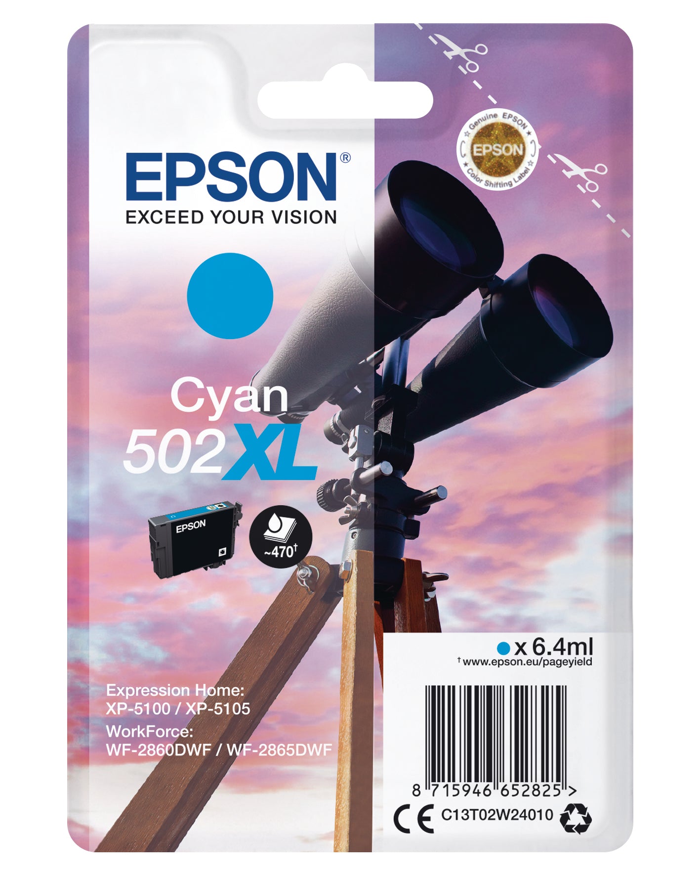 EPSON Cart. d'encre 502XL cyan T02W240 WF-2860/XP-5100 470 pages