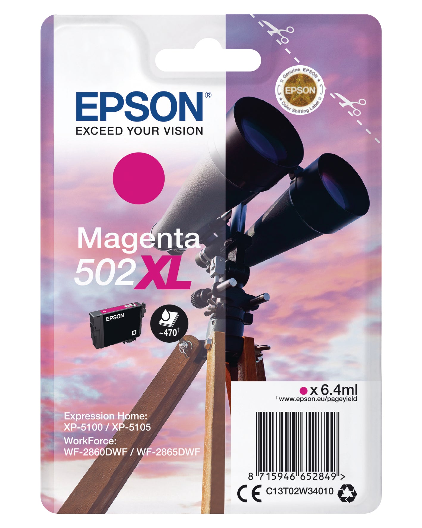 EPSON Cart. d'encre 502XL magenta T02W340 WF-2860/XP-5100 470 pages