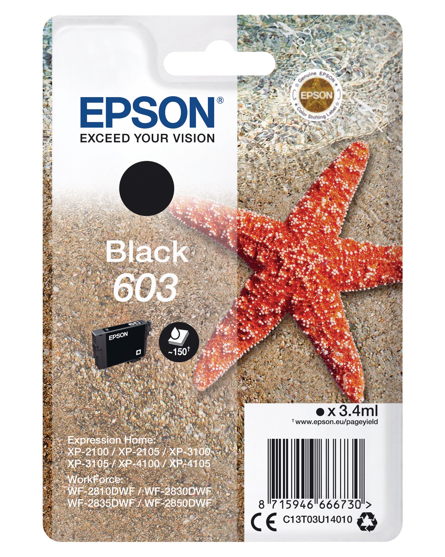 EPSON Cartouche d'encre 603 noir T03U14010 XP-2100 150 pages