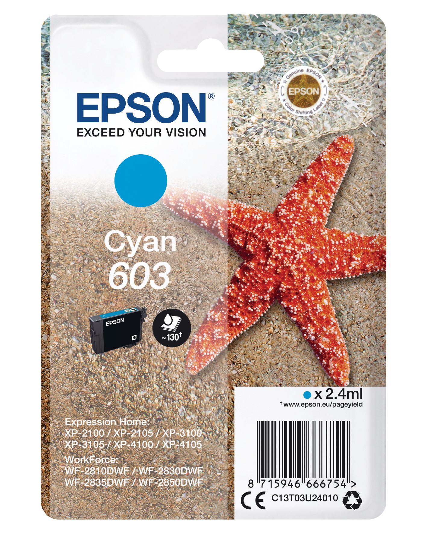 EPSON Cartouche d'encre 603 cyan T03U24010 XP-2100 130 pages