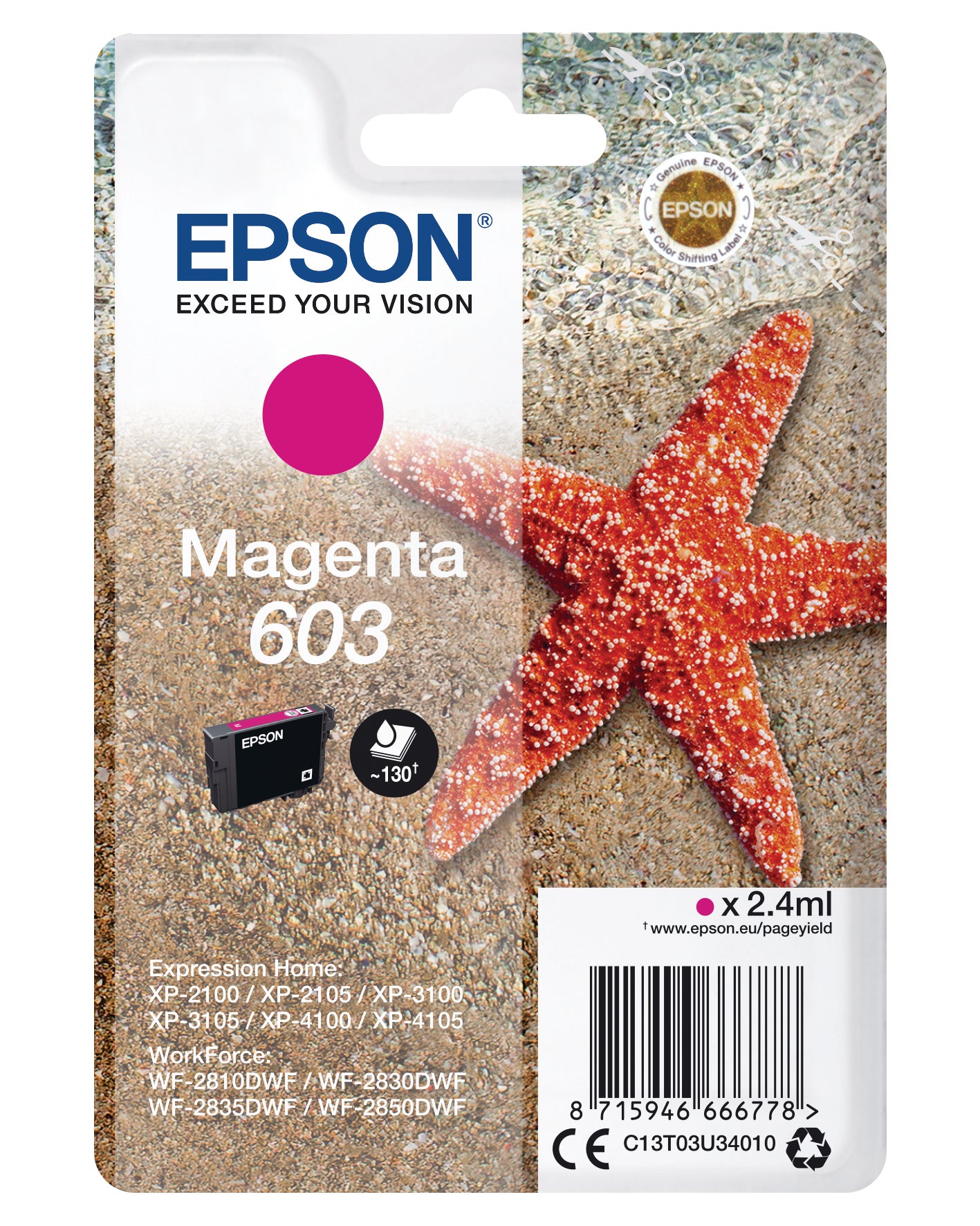 EPSON Cartouche d'encre 603 magenta T03U34010 XP-2100 130 pages