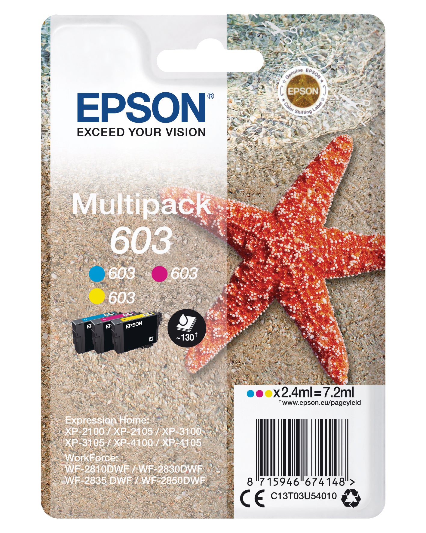 EPSON Multipack Encre 603 CMY T03U54010 XP-2100 130 pages