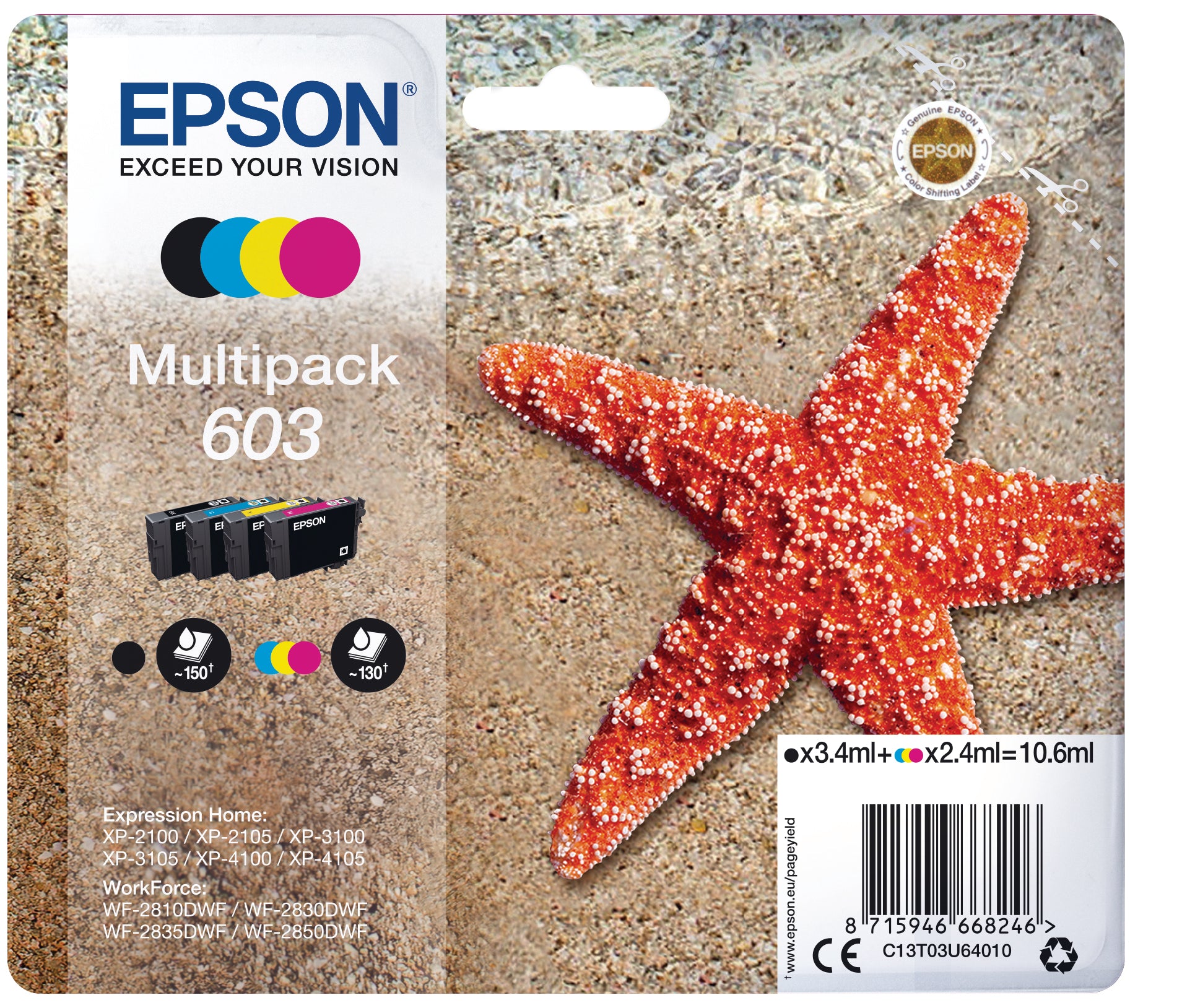 EPSON Multipack Encre 603 CMYBK T03U64010 XP-2100 4-color