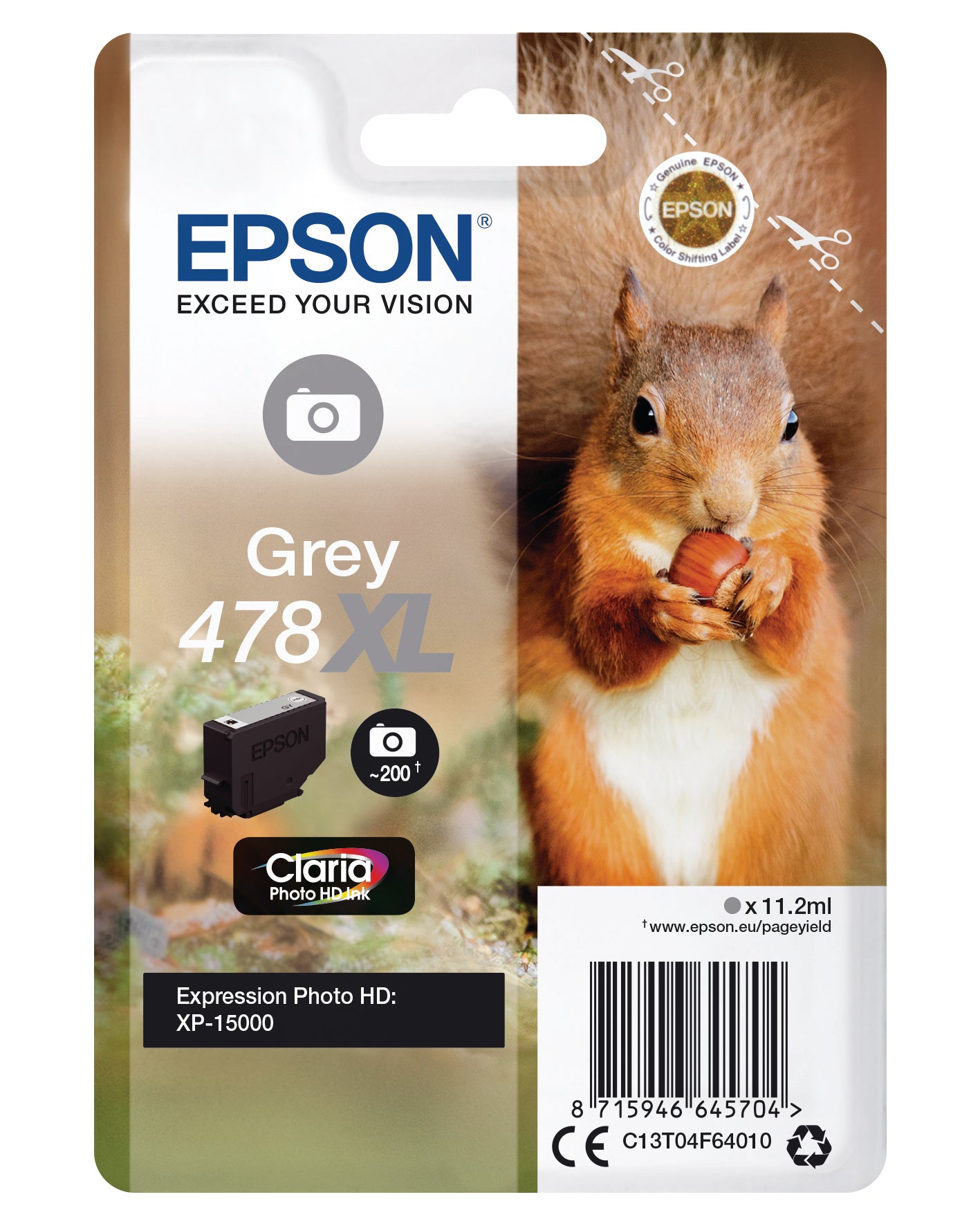 EPSON Cart. d'encre 478XL gris T04F640 XP-15000 200 Photos