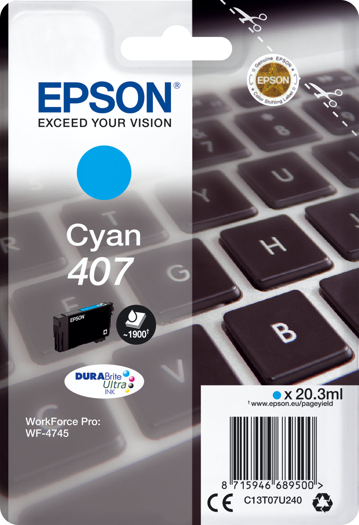 EPSON Cart. d'encre L cyan T07U240 WF-4745 1900 pages