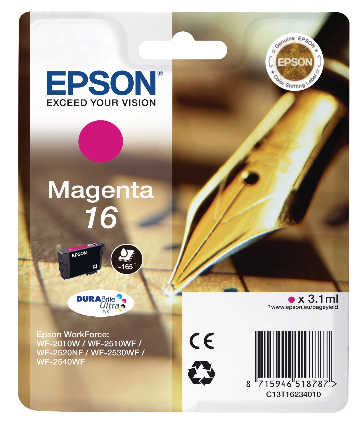 EPSON Cartouche d'encre 16 magenta T162340 WF 2010/2540 165 pages