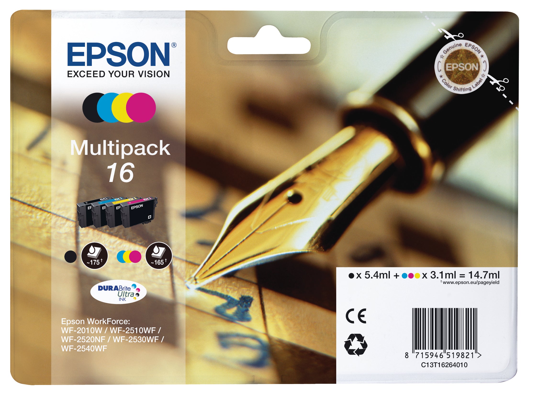 EPSON Multipack Encre 16 CMYBK T162640 WF 2010/2540 165/175 pages
