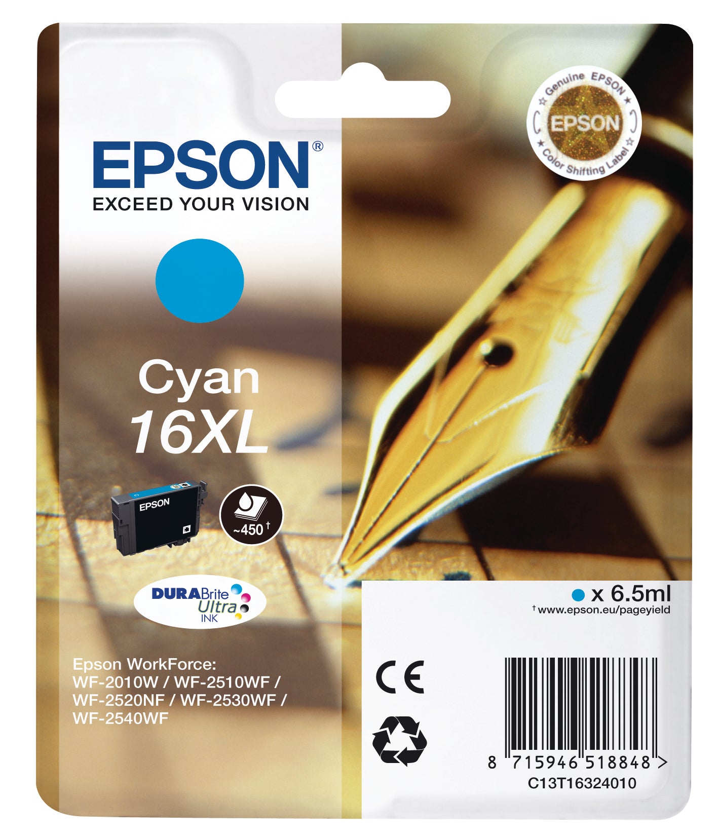 EPSON Cartouche d'encre 16XL cyan T163240 WF 2010/2540 450 pages