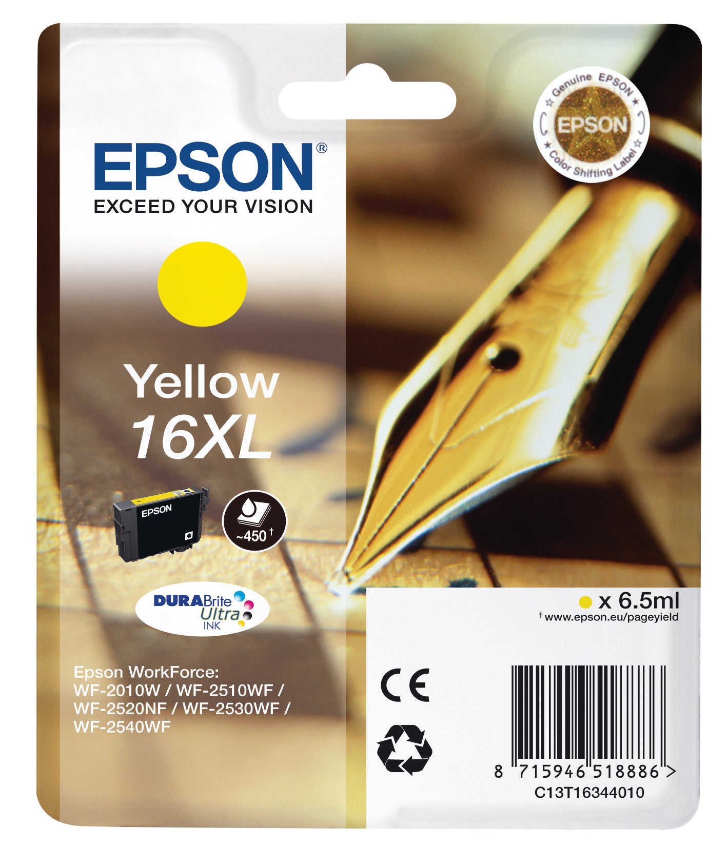 EPSON Cartouche d'encre 16XL yellow T163440 WF 2010/2540 450 pages